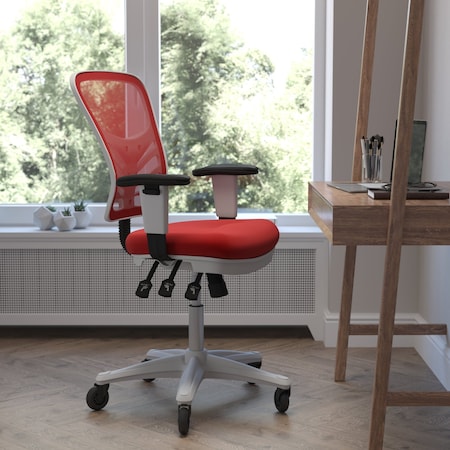 Flash Furniture Red Mesh Multifunction Chair - Roller Wheels HL-0001-WH-RED-RLB-GG